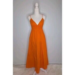 Zara Womens Orange Dress Long Sweatheart Neck Cotton Sleeveless Beach Size M